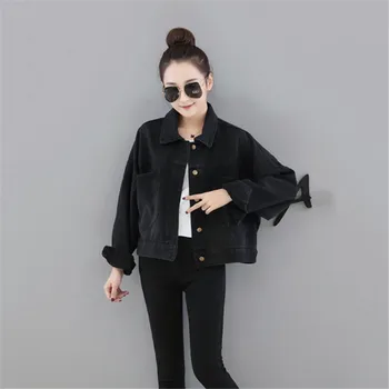 

Korean Version The Embroidery Denim Short Jacket 2019 Spring And Autumn New Fashion Loose Coat bat Sleeve Denim Casual Outerwear