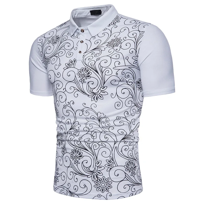 

Summer Men's Clothes Fashion Black and White Print Large Size Cotten Good Quality Short-sleeved Polo Shirt Men