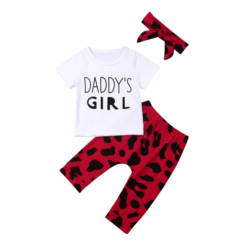  3PCS Baby Girls Outfits T-shirt+Pants Set Toddler Summer Clothes Tracksuit