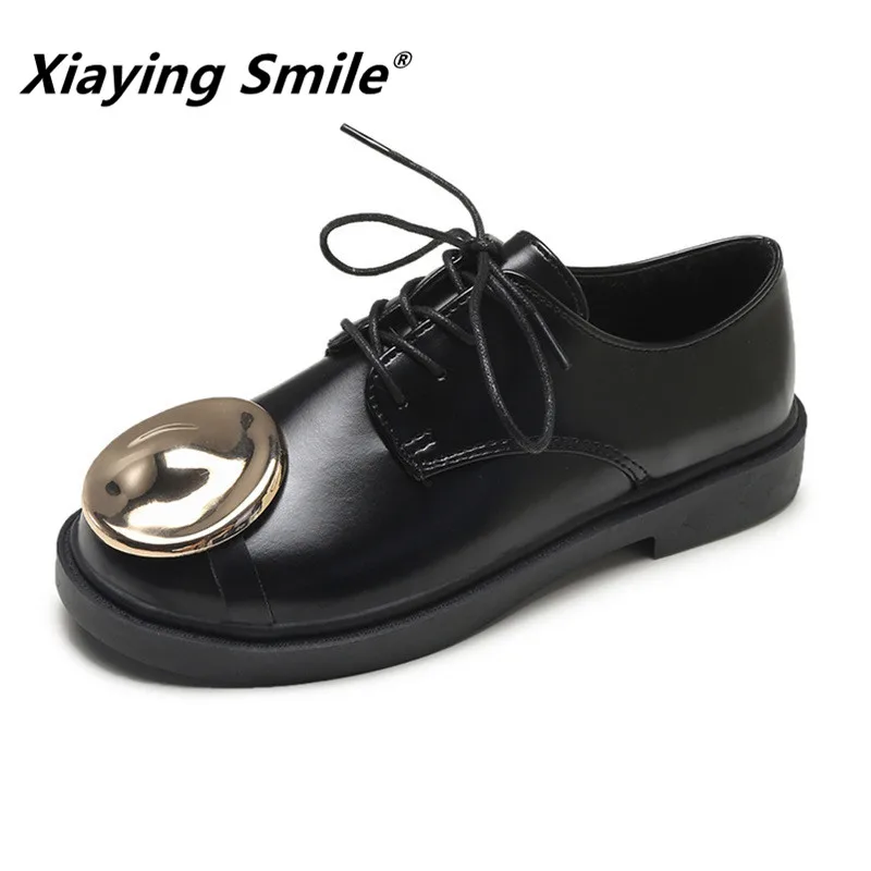 

Xiaying Smile Women Flats Shoes Special Design So Hot Lace Up Fashion Derby Shoes Spring/Autumn Metal Decoration Crystal Shoes