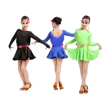 Взрослый ребенок Латинский танцевальный костюм спандекс с длинным рукавом латинский танец платье для женщин/ребенок латинские танцевальные платья S-4XL