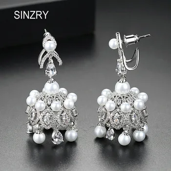 

SINZRY 2018 windbell tassel earrings cubic zirconia imitation pearl bridal wedding vintage trendy earrings for women