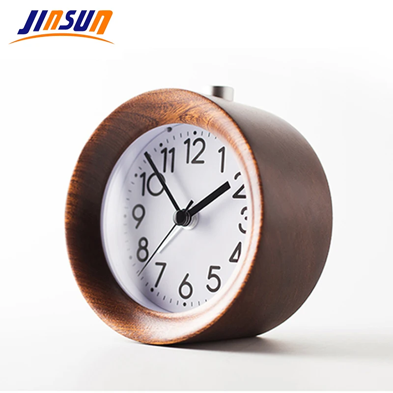 Baratos Reloj de madera JINSUN, despertador de cabecera para niños, aguja Circular, retroiluminación, reloj de escritorio, madera silenciosa, sin despertador