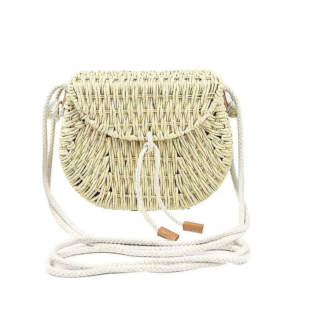 

Ladies Messenger Bag Rattan Paper Rope Natural Fashion Pure Color Round Bucket Beach Cross-body Bag For Women Brand New