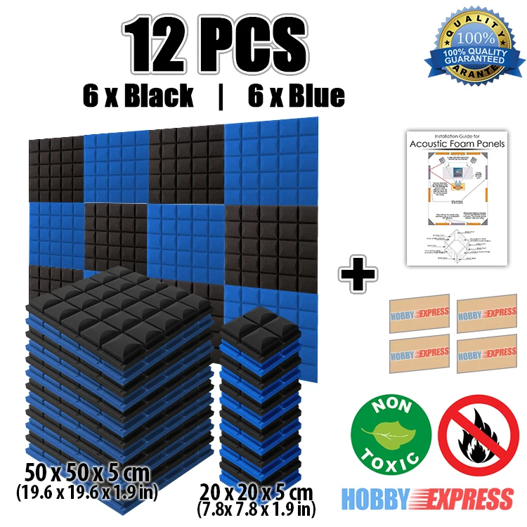 Goedkoop Arrowzoom Zwart en Blauw 12 stks Pack Halfrond Grid Studio Akoestische Panel Geluidsisolatie Foam Tegel KK1040