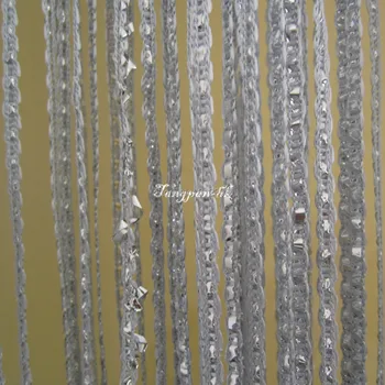 

Tangpan 100cmX195cm Sparkling Ribbon Decor Fringe String Door Curtain Window Screen Panel Bath Room Divider-Silver Grey