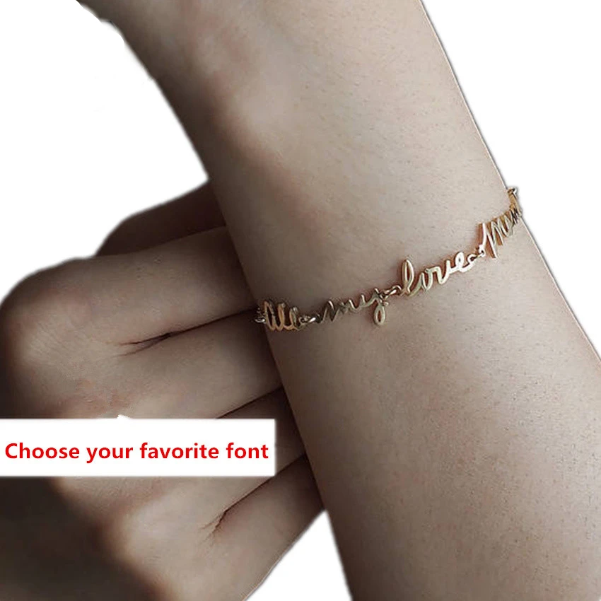 

GORGEOUS TALE Personlaized Signature Bracelet For Women Girls Customized Jewelry Stainless Steel Name Bracelet Bnagle