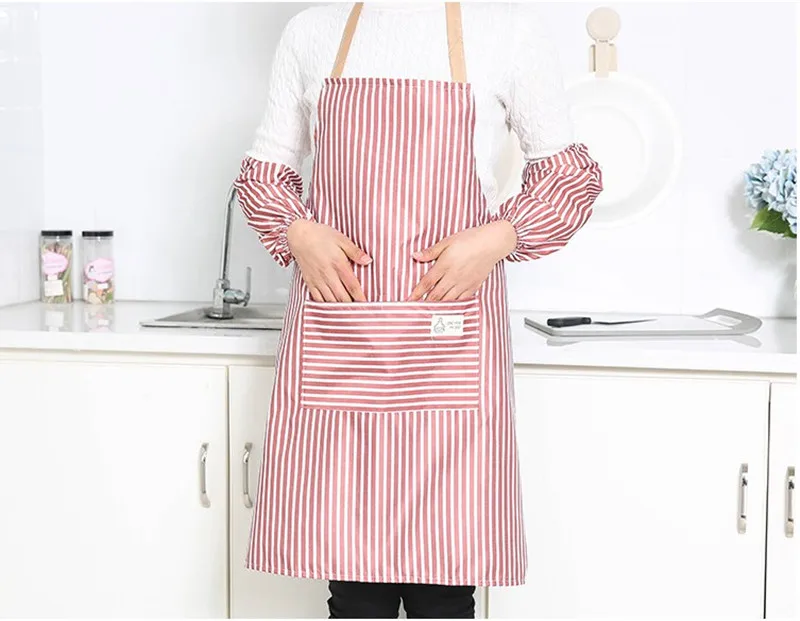 1Cooking Apron Ladies Men's Cooking Summer Home Cleaning Sleeves Apron Polyester Waterproof Oil Restaurant Cafe Apron