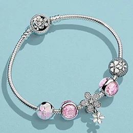 

Kristie 100% 925 Sterling Silver MAGNOLIA POETIC BLOOMS FIXED CLIP Pink Radiant Droplet Dazzling Daisy Duo Bracelet Set
