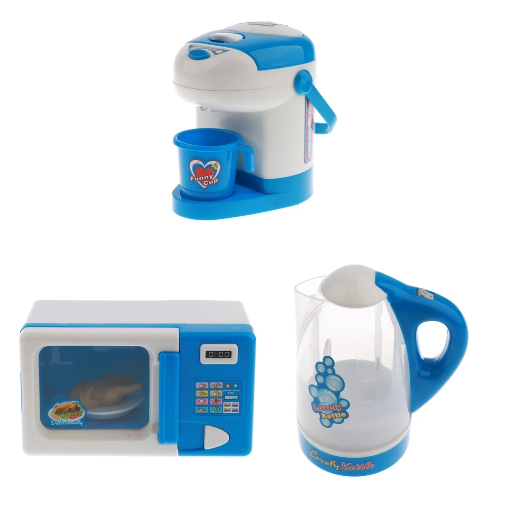 Kids Mini Home Appliance Toy with Light and Sound - Microwave Oven Water Dispenser Kettle