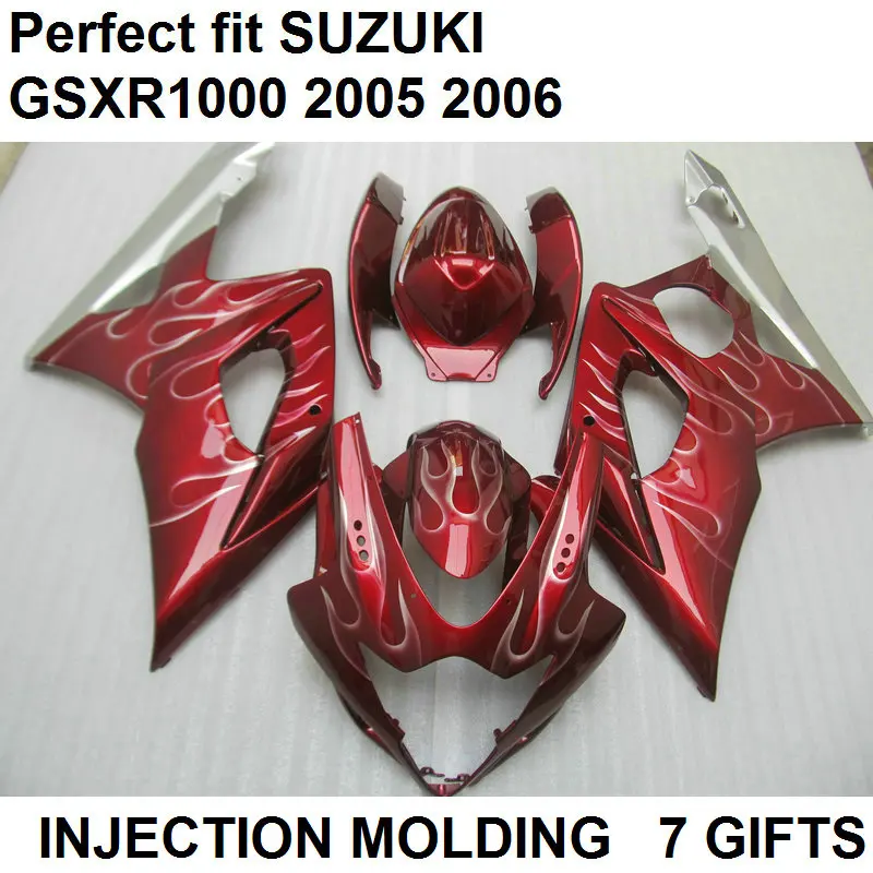 100% подходит для Suzuki литые Обтекатели GSXR1000 k5 k6 Белый Пламя Красный Серебряный
