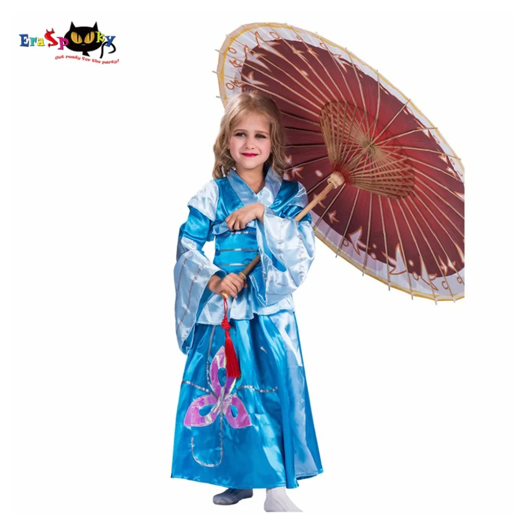 Child Geisha Costume Blue Kimono Girls 2017 Japan Carnival Cosplay Robe