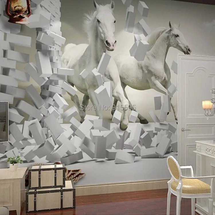 Обустройство дома на заказ 3D настенные фрески обои белая лошадь гостиная диван ТВ фон фото обои для стен 3D Рулон
