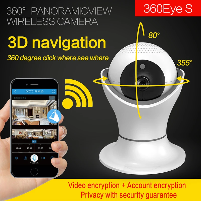 

World Cup WIFI IP Camera 3D Navigation Network HD Video Wireless Home Security Surveillance 360 fish Eye CCTV Baby Monitor 2.0MP