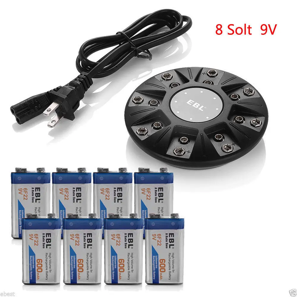 Buy EBL 8 Bay US Plug AC DC 9V 6F22 Rechargeable