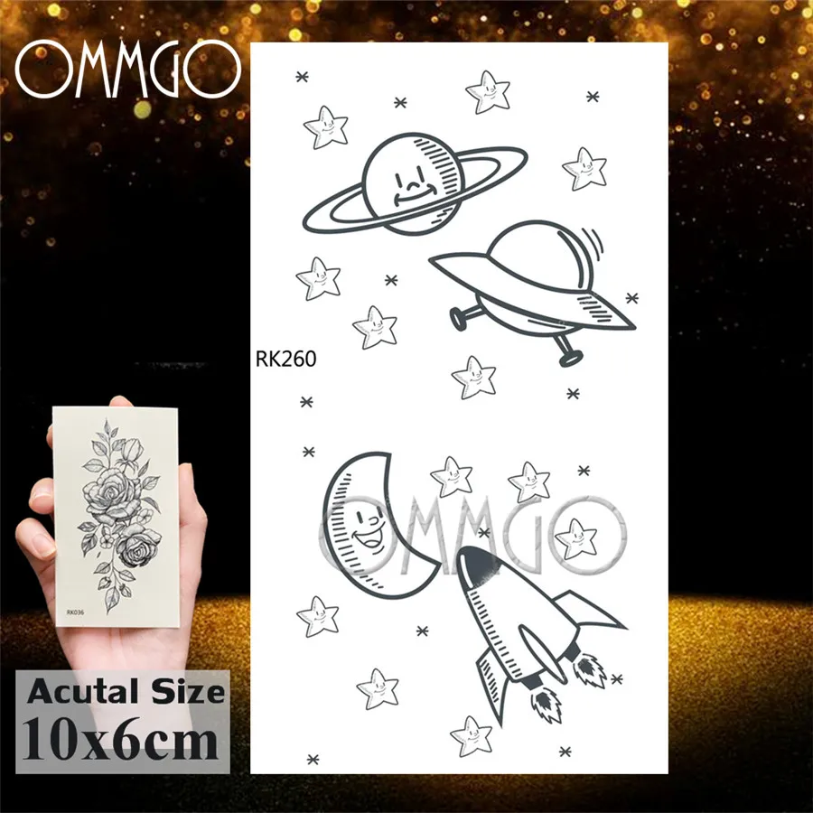 Маленькие гаджеты Вселенная Галактика черные Временные татуировки для детей наклейки поддельные татуировки космический корабль Пользовательские НЛО милые татуировки для детей
