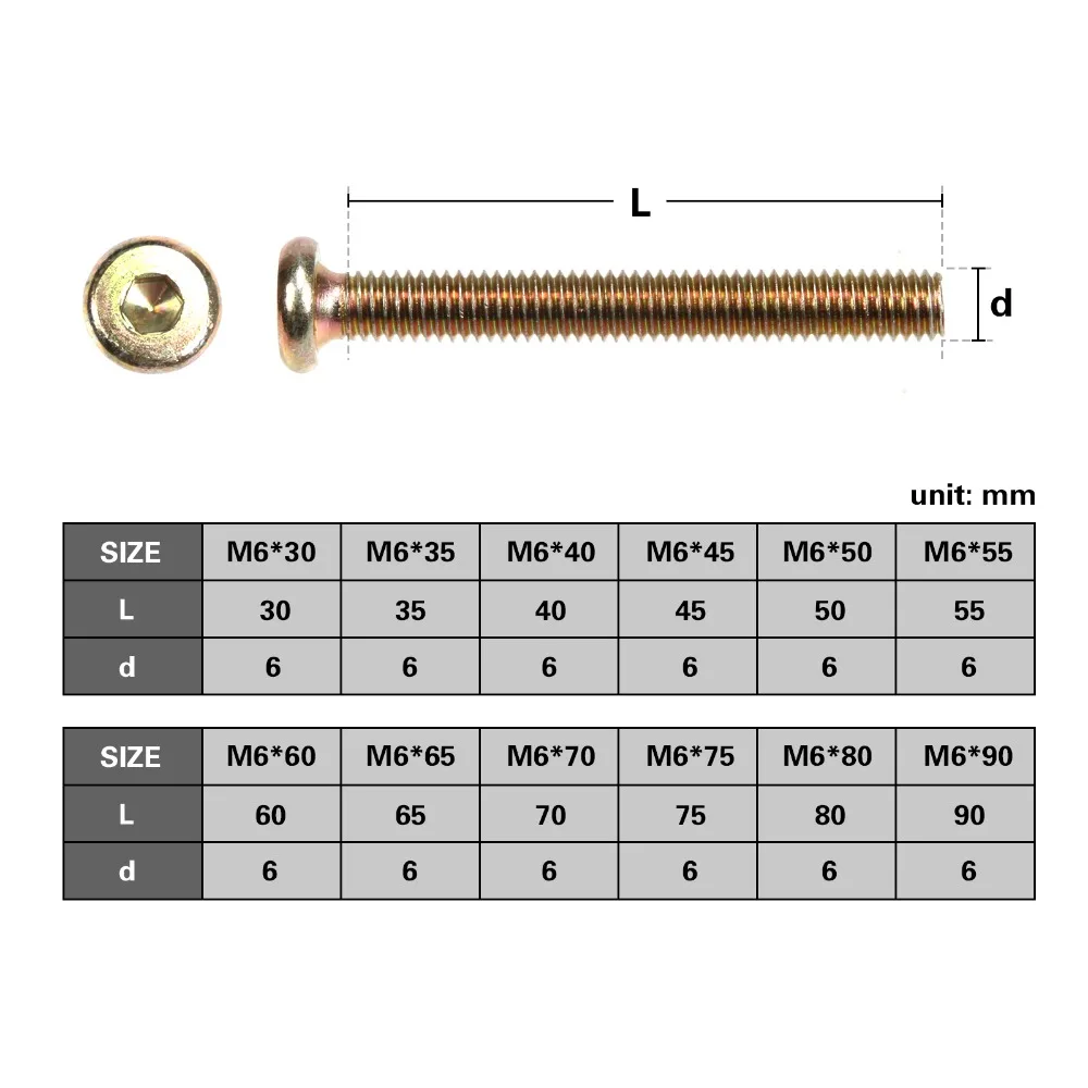 20 шт. Плоская Круглая головка винт для мебели гайки M6 Шестигранная с плоской головкой Винты Allen болты углерода Сталь