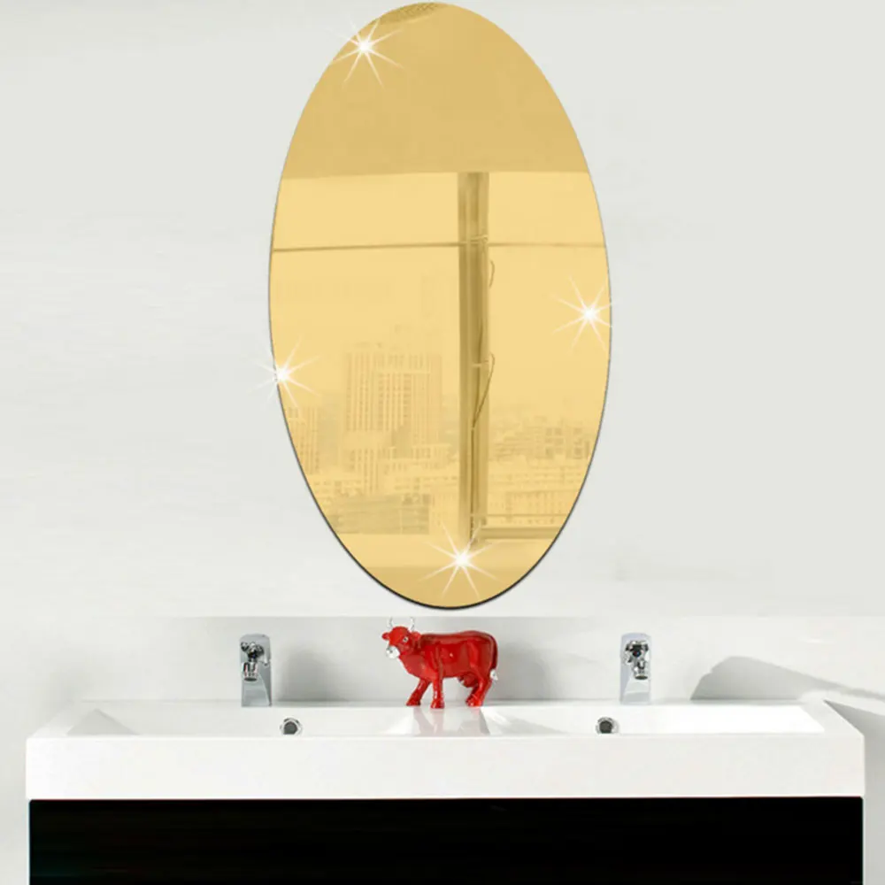 

27*17cm Silver Gold Wallpaper Wall Stickers 3D Mirror Rectangle Ellipse Shape Acrylic Removable Contemporary Diy Vinyl Decal