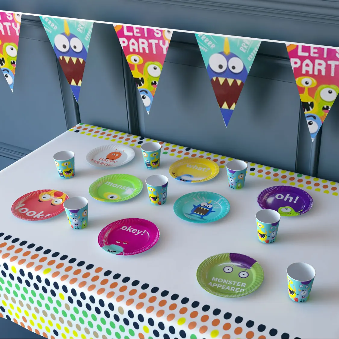 

Monster Sulley Theme Idea Birthday Party Supplies Children Cartoon Party Disposable Tableware Tablecloth Monster Paper Tray Cup