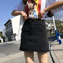 Летняя новая европейская американская стильная уличная Модная Джинсовая юбка с высокой талией Женская тонкая Однотонная юбка с