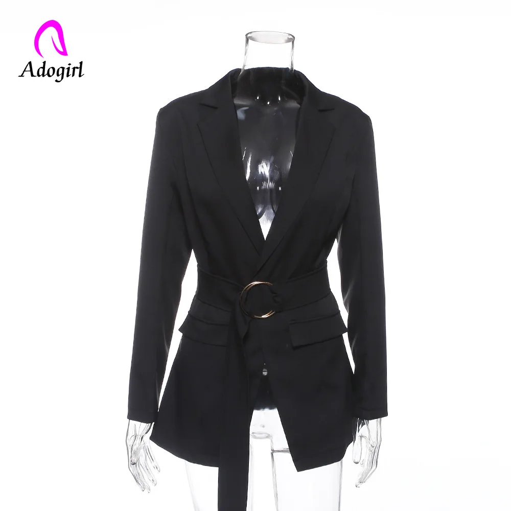 Adogirl Brief OL Solid Hidden Breasted Long Women Suits Blazer Feminino Jacket Office Ladies Pockets Business Sash Blazer Mujer