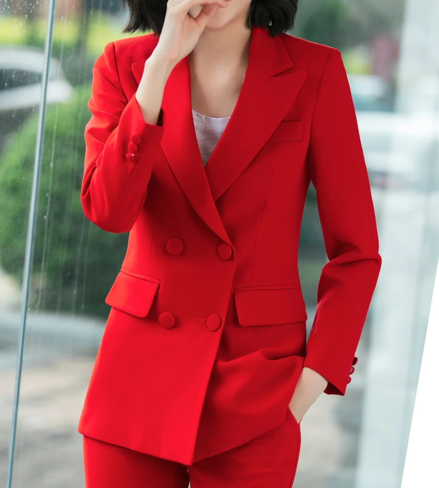 Women Magnificent High Quality Formal Suit Model Red Closeup