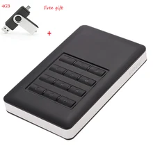 USB3.0 5Gbps Safety AES-256 military grade hardware encrypted screwless HDD/SSD enclosure/case for desktop with 4GB flash drive