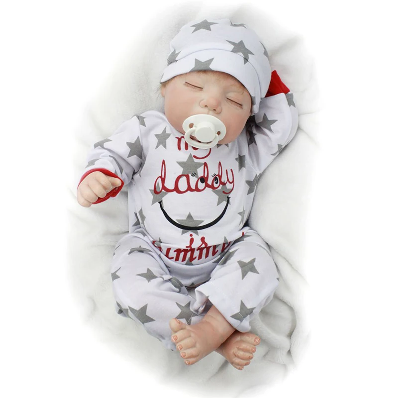 Nicery 20-22 дюймов 50-55 см кукла новорожденного ребенка мягкая силиконовая игрушка для мальчиков и девочек Reborn Baby Doll подарок для ребенка белая одежда со звездами