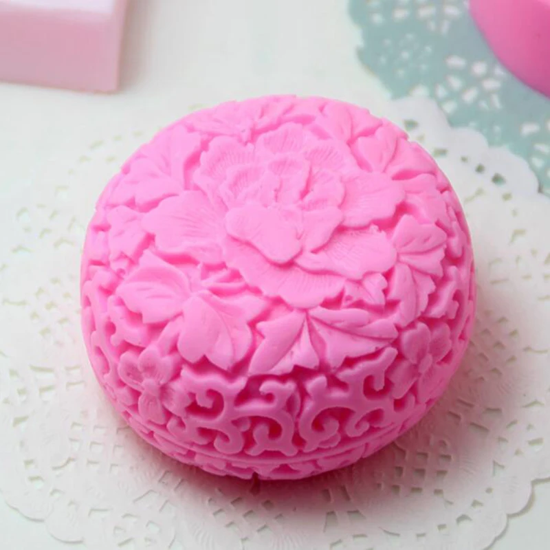 Koop Pioen Bloem Zeep Siliconen Mal DIY Aroma Gips Ambachten Maken Mold 3D Ronde Handmand Zeep Mallen