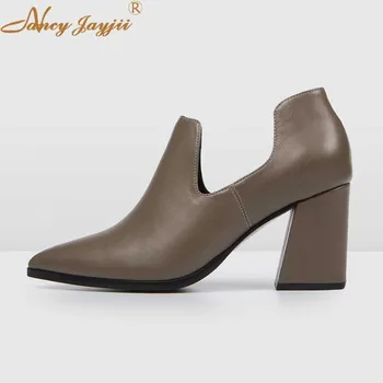 

Khaki Black Ankle Boots Spring Open Side Pointed Toe Chunky Heels Large Size 15 16 Customization Fashion Women Shoes 2018