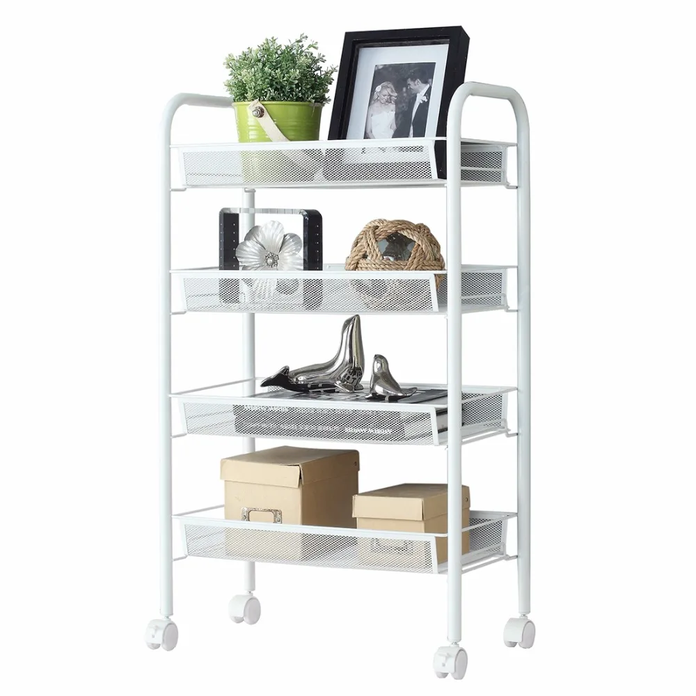 HLC 4 Tier Classical Mesh Basket Storage Rack Shelving Unit, White