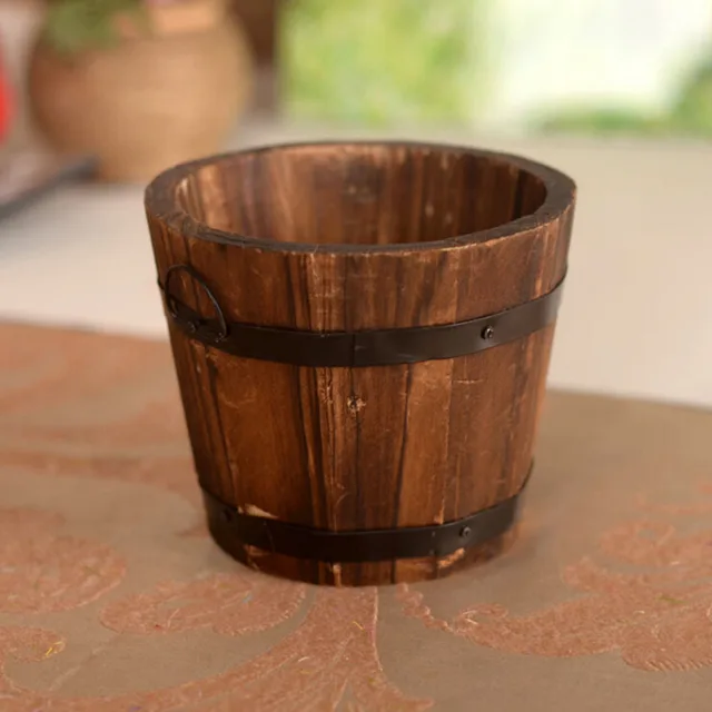 Hot 1PC Small Wooden Ornamental Rustic Small Barrel Primaries Flower Pot Flower Basket Flower Bowyer For Wedding Home Decoration