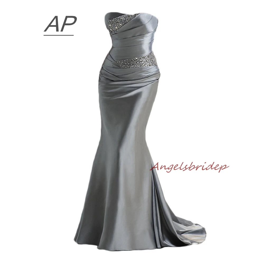 Angelsbridep Атлас Русалка Платья для подружек невесты 2021 модные бусины Robe Demoiselle