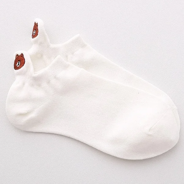5 пар, женские короткие носки, летние хлопковые носки с вышивкой медведя, новинка, модные женские носки в Корейском стиле - Цвет: Белый