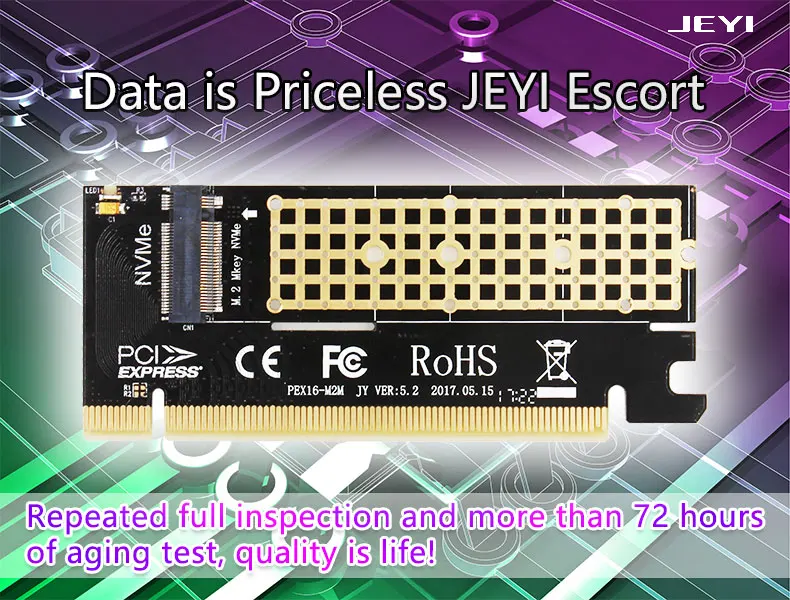 JEYI MX16+ sehark M.2 NVMe SSD NGFF в PCIE 3,0X16 адаптер M Key card Suppor PCI Express 3,0x4 Размер 2230-2280 m.2 полная скорость