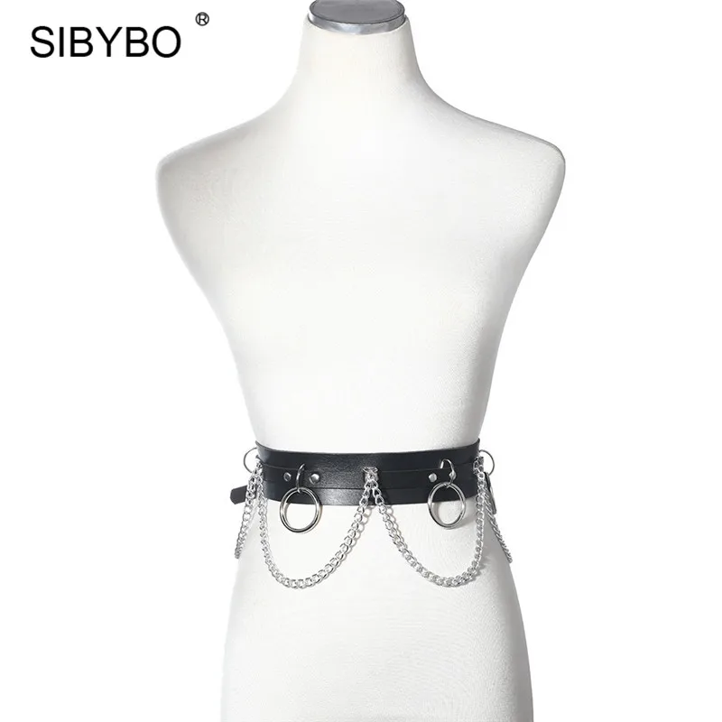 JULISSA MO Punk Metal Chain Mini Skirt Women Sexy PU Leather Hollow Out Waist Body Chain Holographic Nightclub Jewelry Skirts