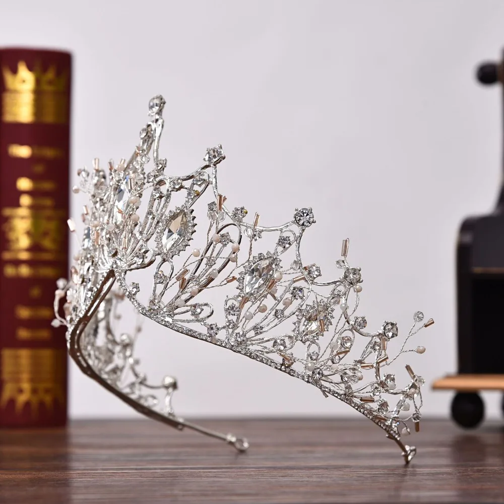 Vintage Silver Big Crown Luxury Baroque Crystal Crown Wedding Hair Ornaments Headbands Bride Tiaras And Crowns (4)