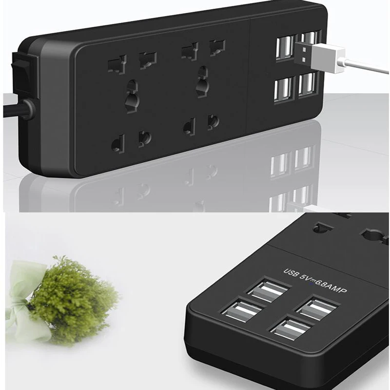 New USB Smart Socket with switch Power Strip wall socket 4 AC Outlets 8 USB Ports European standard plug UK Plug Power cube 1.5M