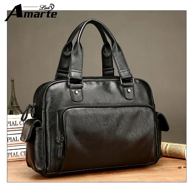 

Amarte Brand Man Bag Leather Black Briefcase Men Business Handbag Messenger Bags Male Vintage Men's Shoulder Bag Large Capacity