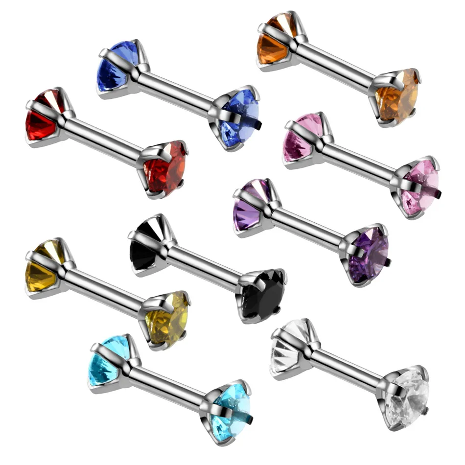 

Double Round Earring for Women Surgical Steel Bar Earrings Cartilage Piercing Ear Gem Zircon Rhinestone Ear Stud Bars Jewelry