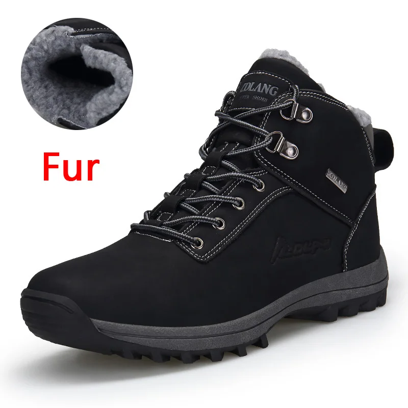VMUKSAN/зимние мужские ботинки на меху размера плюс 39-47, мужские зимние ботинки из микрофибры г. Новые Теплые Зимние ботильоны - Цвет: black fur