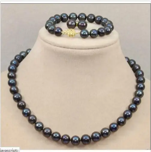

set 10-11mm tahitian black green pearl necklace 18inch&bracelet 7.5-8"&earring