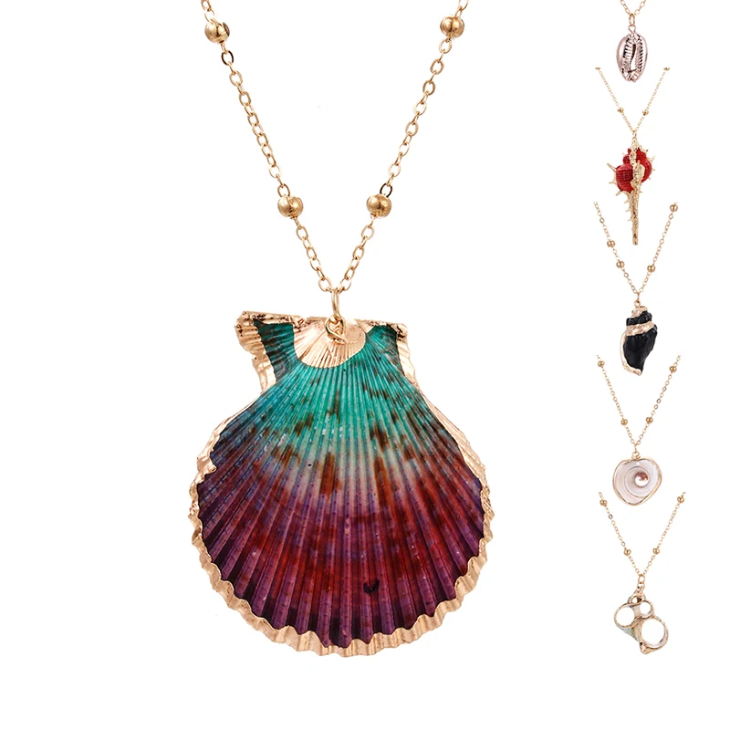

Boho Summer Beach Style Necklace Gold Chain With Natural Shell Pendant Jewelry Charm Colorful Scallop Accessories For Women Gift