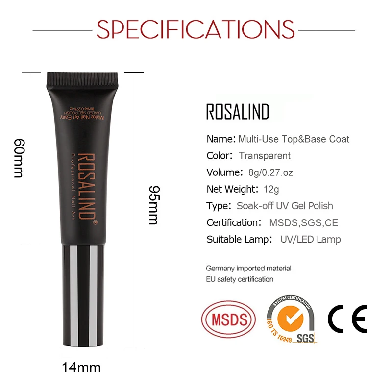 Розалинд гель 1 S длительный Dawdler Gel Top Coat 8 мл Маникюр необходимо УФ светодио дный