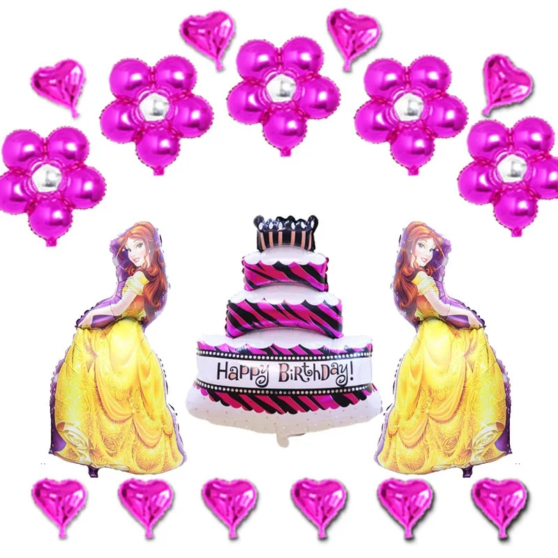 Комплект для дня рождения воздушные шары Принцесса Белоснежка торт цветок Звезда Фольги воздушные шары для девочек день рождения воздушные шары 18 шт./партия - Цвет: 18pc pink set P21