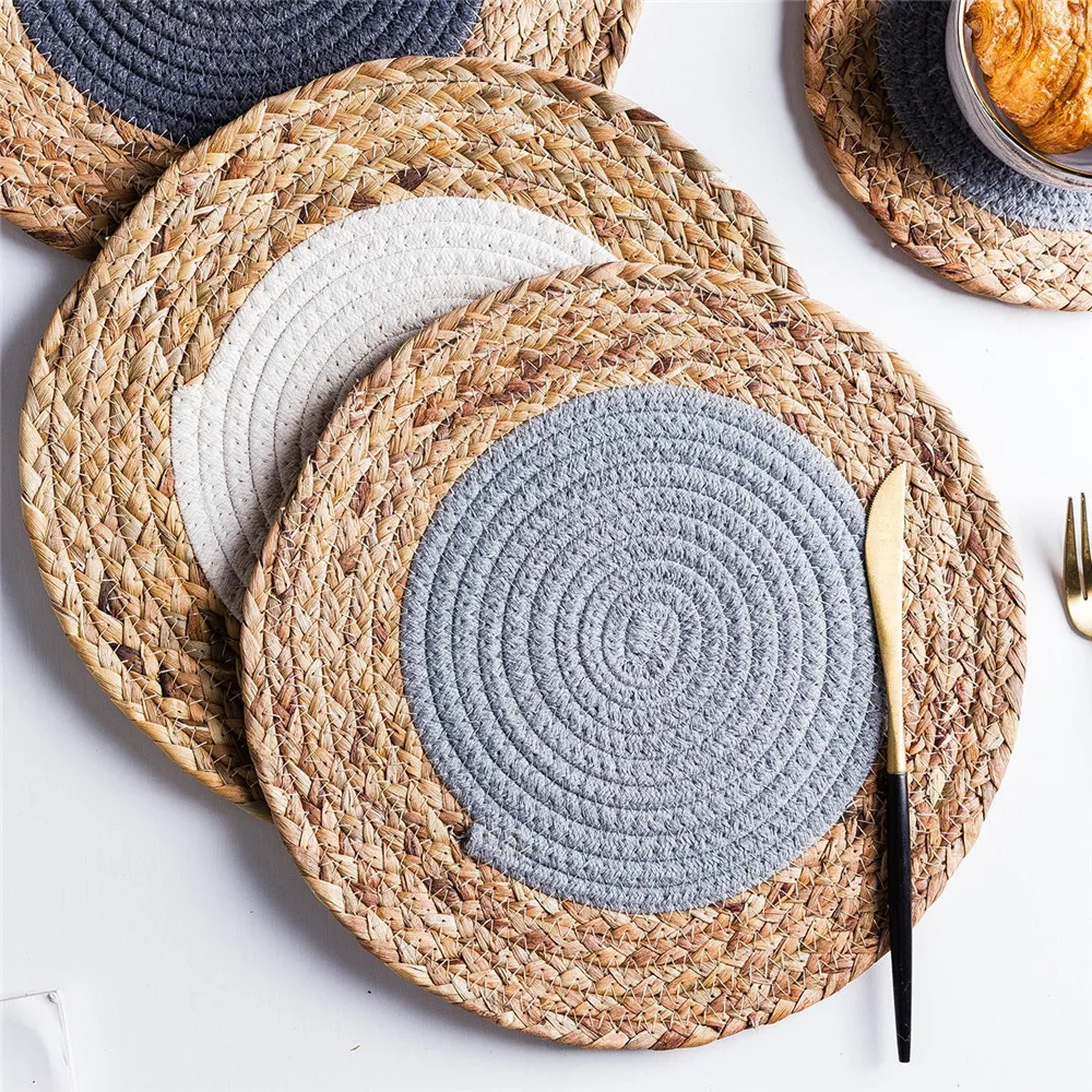 الإبداعية تحديد الموقع ألياف البوليستر القطن طاولة طعام العزل جولة المفارش كوستر الكتان منصات الجدول عاء الحصير المنزل ديكور