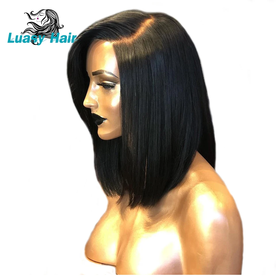 Luasy Short Lace Front Human Hair Wigs Brazilian Remy Hair Bob Wig with