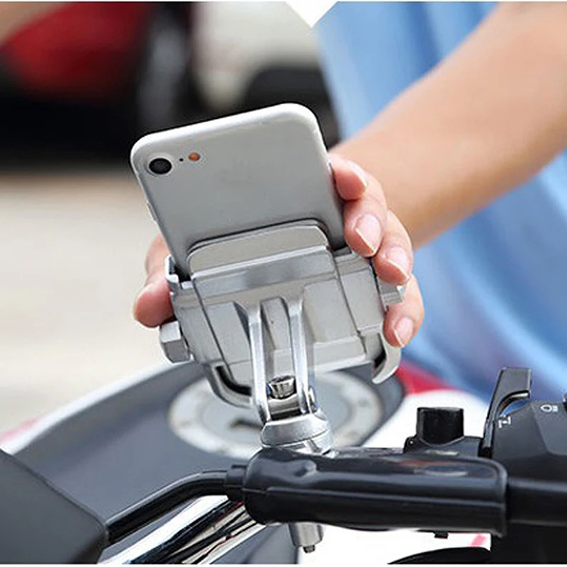Silver Aluminum Alloy Motorcycle Bicycle Phone Mount 360 Degrees Adjustable Handlebar Holder Universal Fit 4-6 inch Phone GPS Silver Aluminum Alloy Motorcycle Bicycle Phone Mount 360 Degrees Adjustable Handlebar Holder Universal Fit 4-6 inch Phone GPS