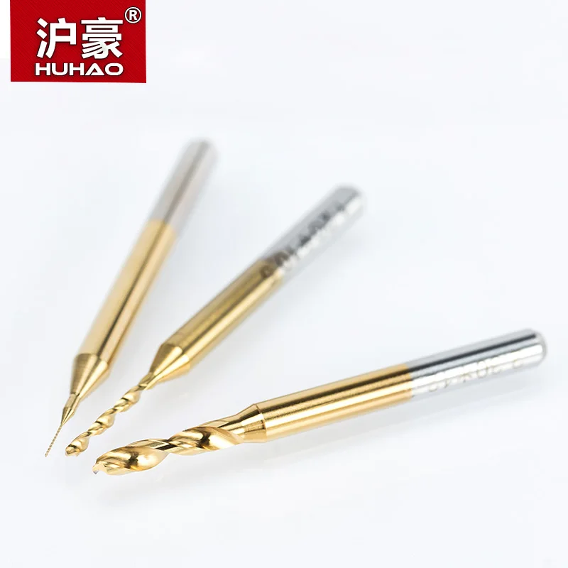 

HUHAO 10pc SHK 3.175mm Titanium coat Import PCB drill bit Carbide Mini CNC Drilling Bit Set Print Circuit Board 0.2-3.175mm