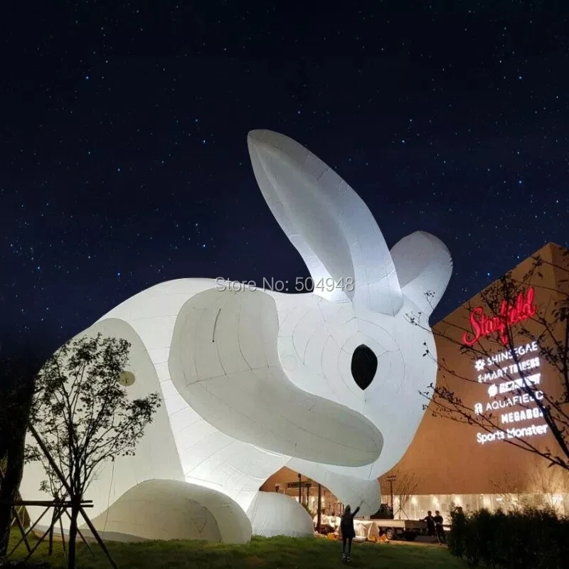 Гигантский белый осветительный надувной кролик мультяшный персонаж для наружной рекламы